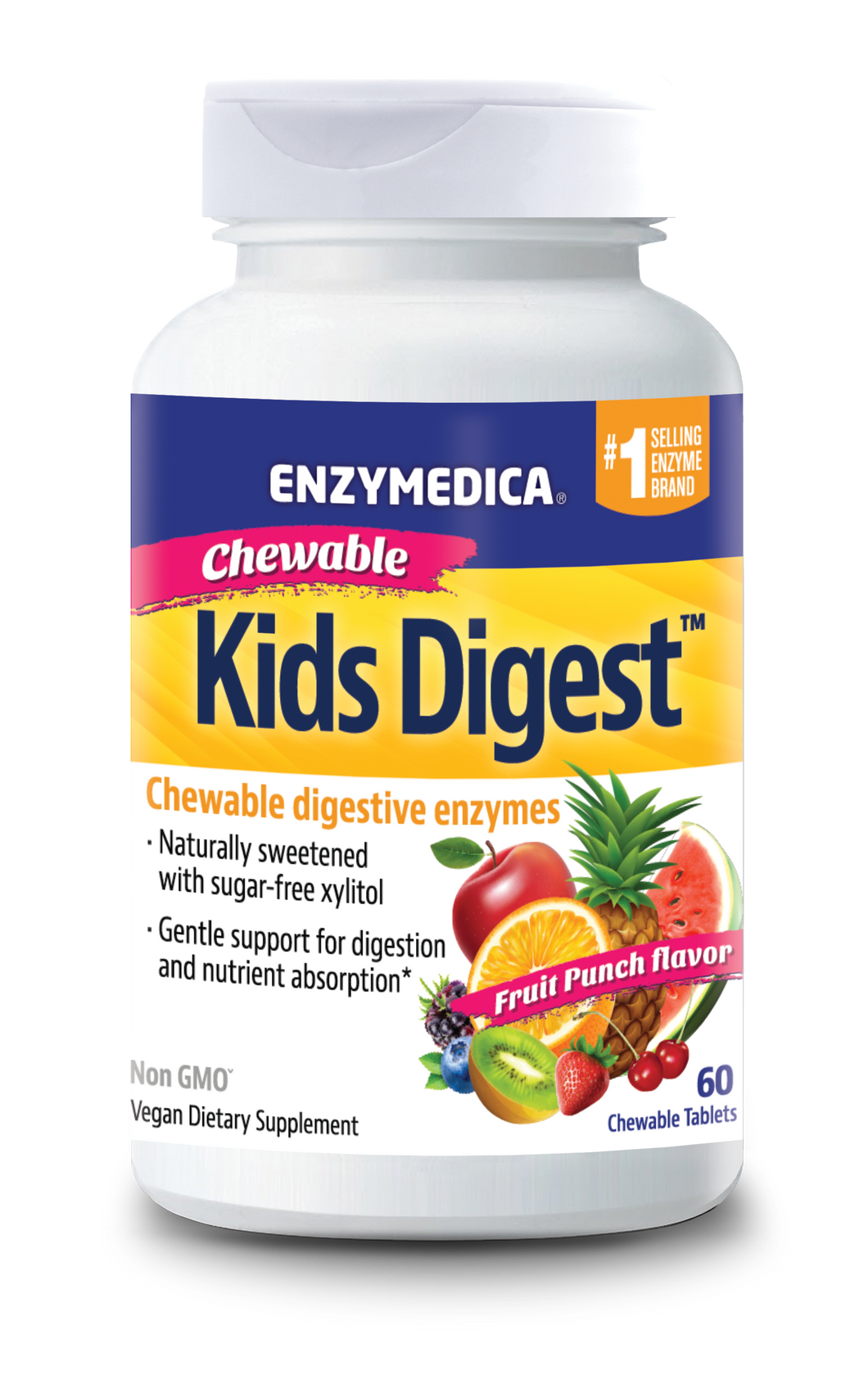 Enzymedica Kids Digest Fruit Punch Flavor 60 Chewable Tablets