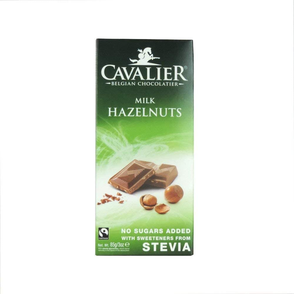 Cavalier Belgian Sugar free Chocolate Tablet W. Stevia Milk Chocolate W. Hazelnut 85G