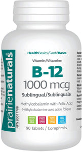 Prairie- Sublingual B12 1000mcg with Folic Acid (90 Tablets)