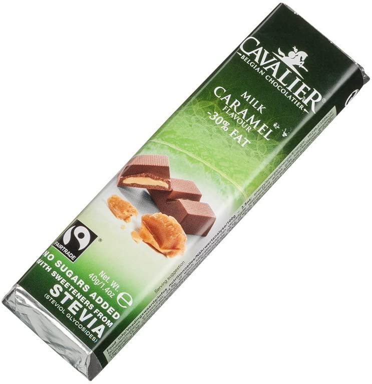Cavalier Belgian sugar free chocolate bar W. Stevia milk chocolate with Caramel (40g)